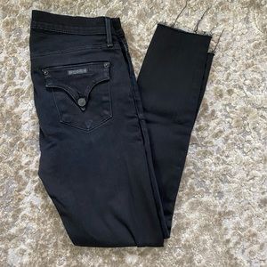 Hudson Black Lydia Midrise Flap Super Skinny Jeans Raw Hem Size 27